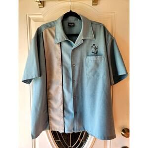Steady Bowling Rockabilly MCM Martini Mad Men Blue Gray Shirt Size XL